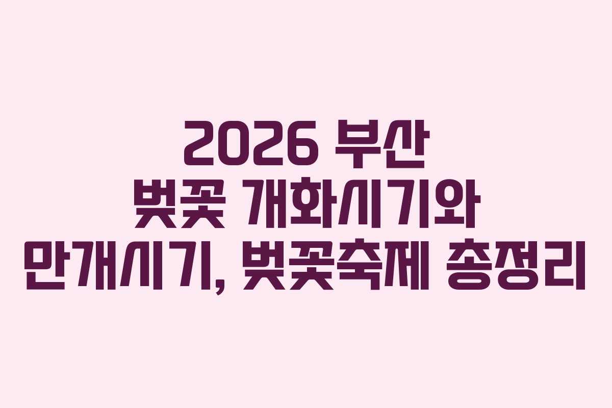 2026 부산 벚꽃 개화시기와 만개시기, 벚꽃축제 총정리
