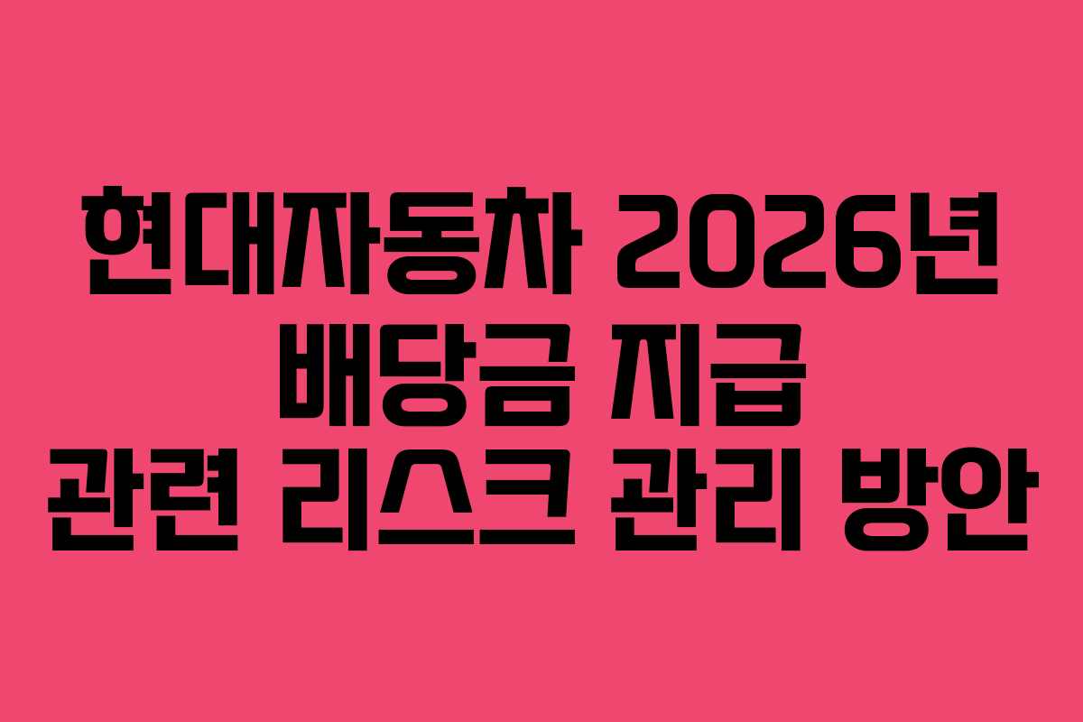 현대자동차 2026년 배당금 지급 관련 리스크 관리 방안