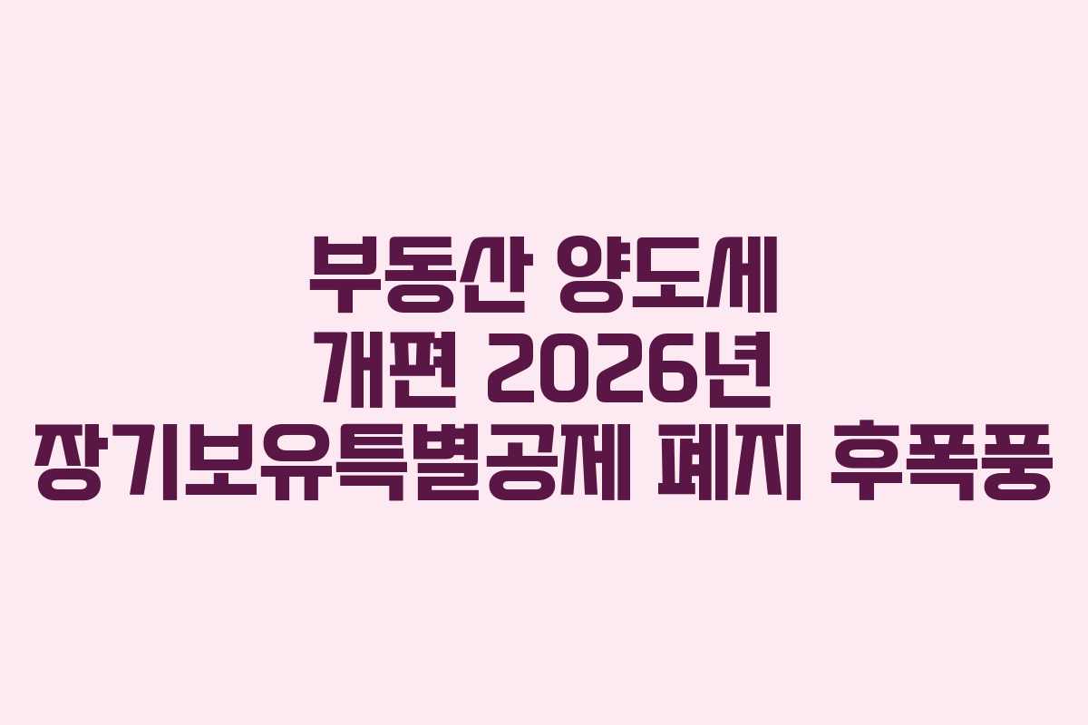 부동산 양도세 개편 2026년 장기보유특별공제 폐지 후폭풍