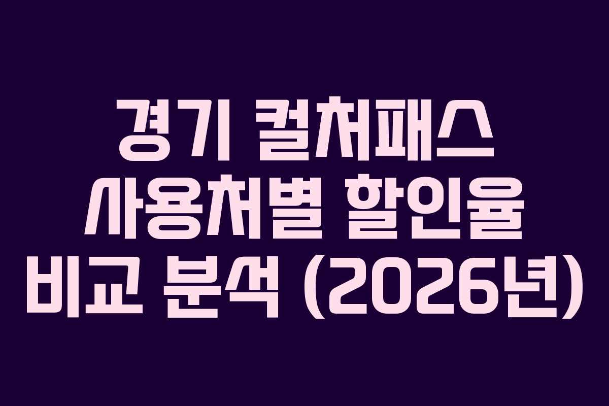경기 컬처패스 사용처별 할인율 비교 분석 (2026년)