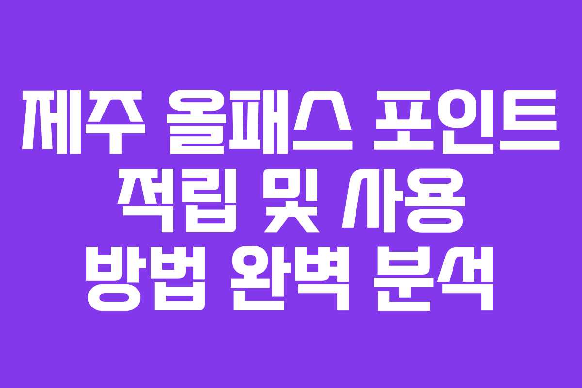 제주 올패스 포인트 적립 및 사용 방법 완벽 분석