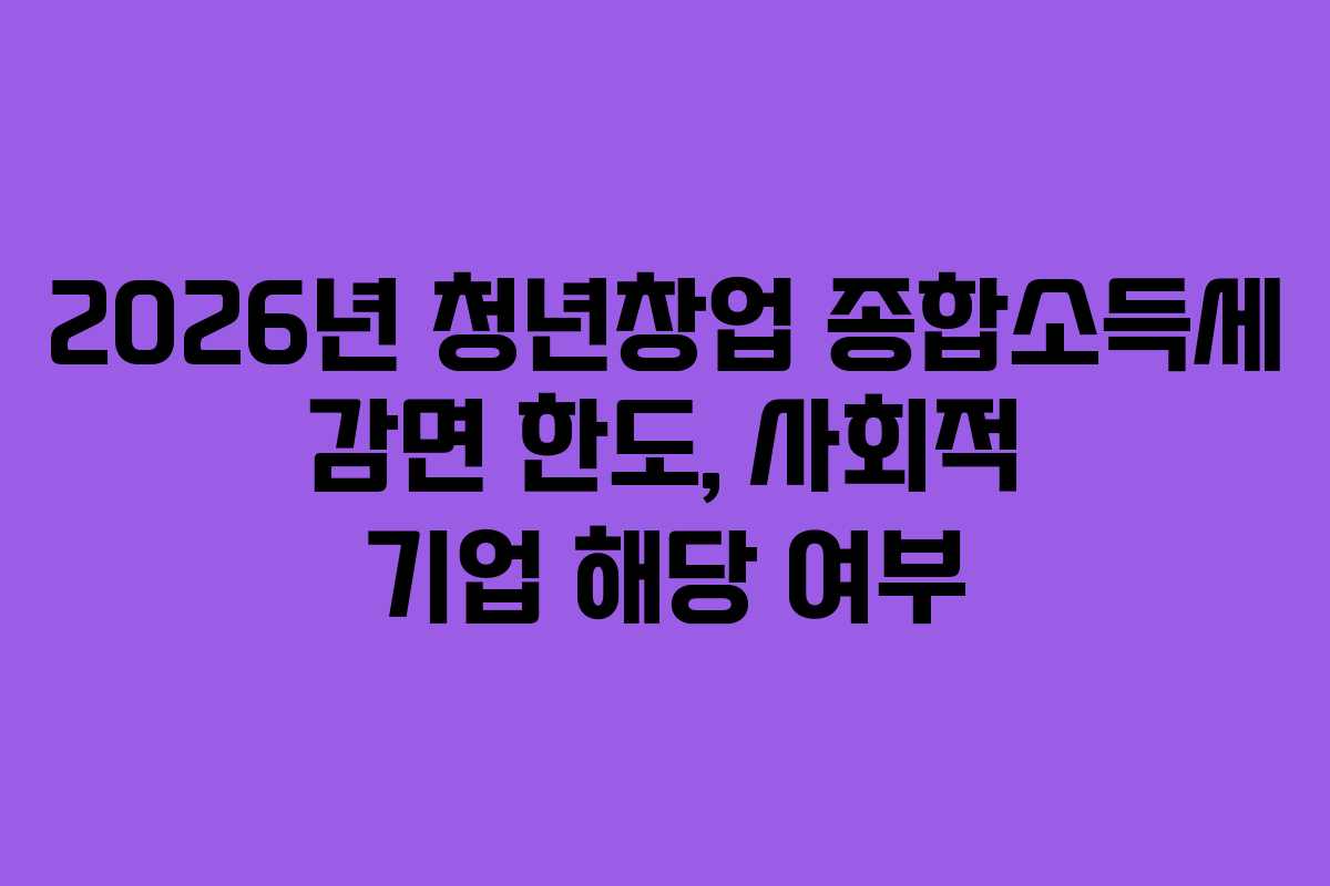 2026년 청년창업 종합소득세 감면 한도, 사회적 기업 해당 여부