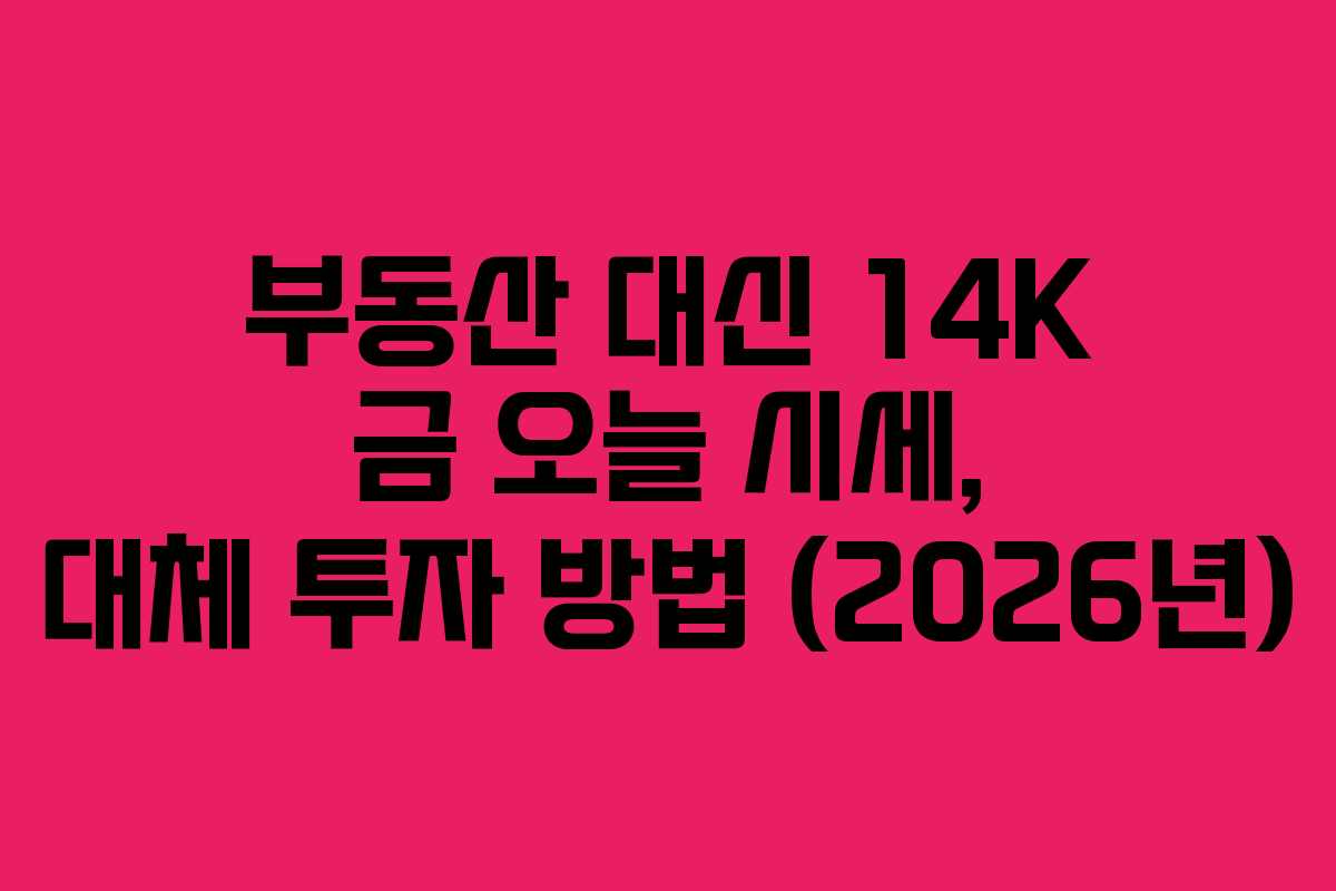 부동산 대신 14K 금 오늘 시세, 대체 투자 방법 (2026년)