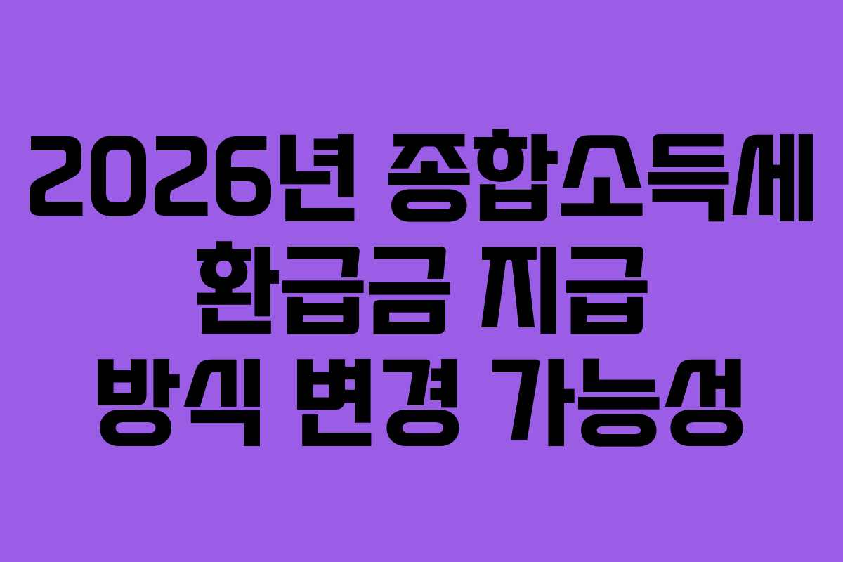 2026년 종합소득세 환급금 지급 방식 변경 가능성