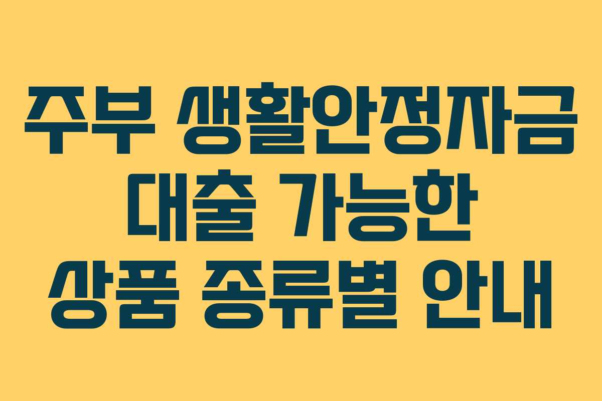 주부 생활안정자금 대출 가능한 상품 종류별 안내